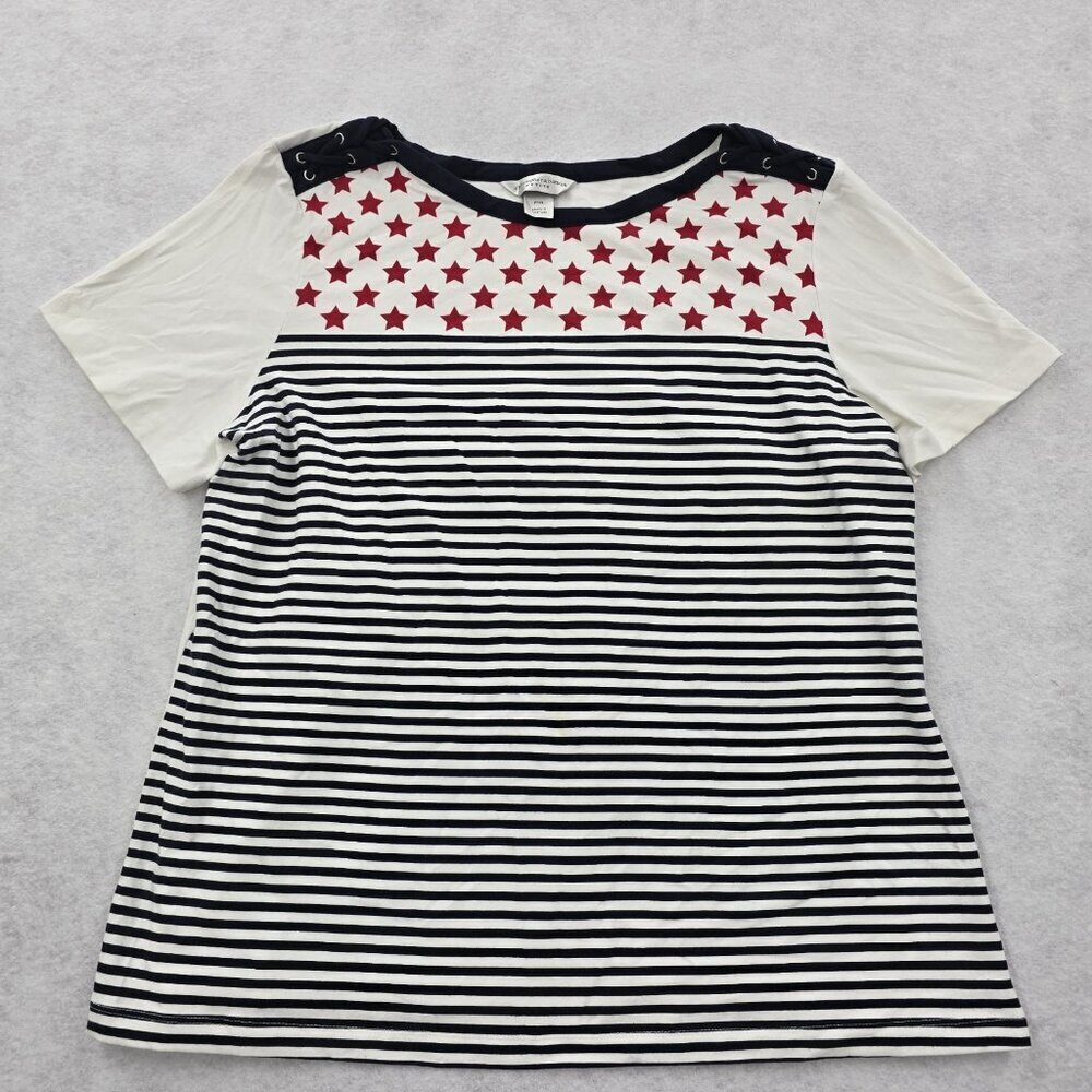 Christopher & Banks Flag Blouse Top Petite XL Stars Stripes 4th July Patriotic
